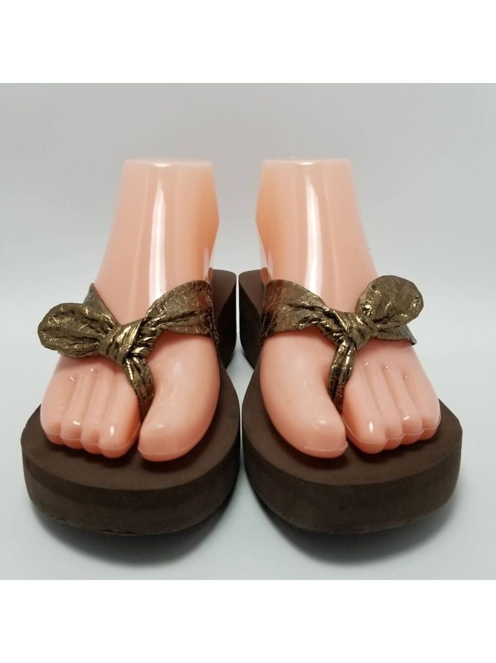 Womens Metallics Brown Thong Mid Wedge Sandals Slip On Size 8 - Picture 3 of 12